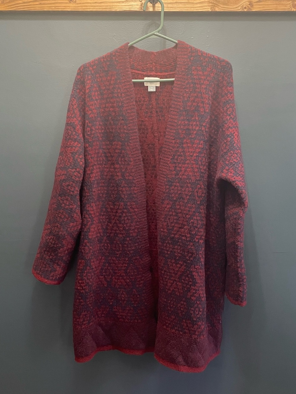 Women’s Open-Front Red Patterned Cardigan Sweater
